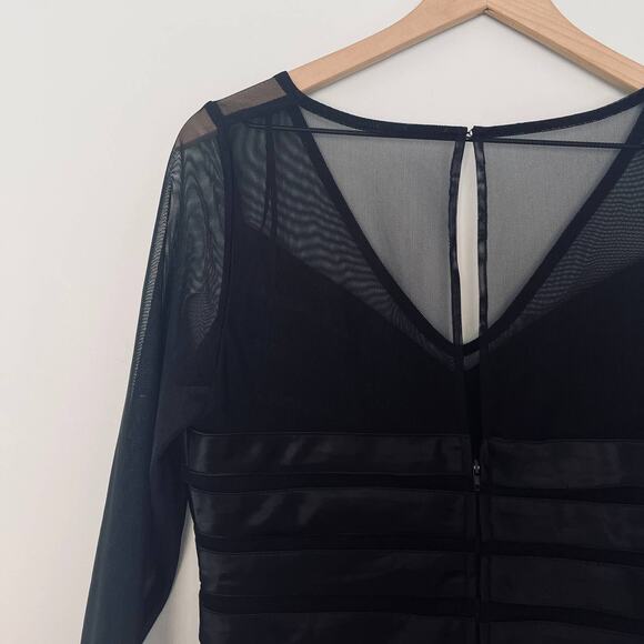 Vintage Dressbarn Women's Black Ribbed 90s Goth V-neck Corset Style Blouse sz 10 - Picture 7 of 13